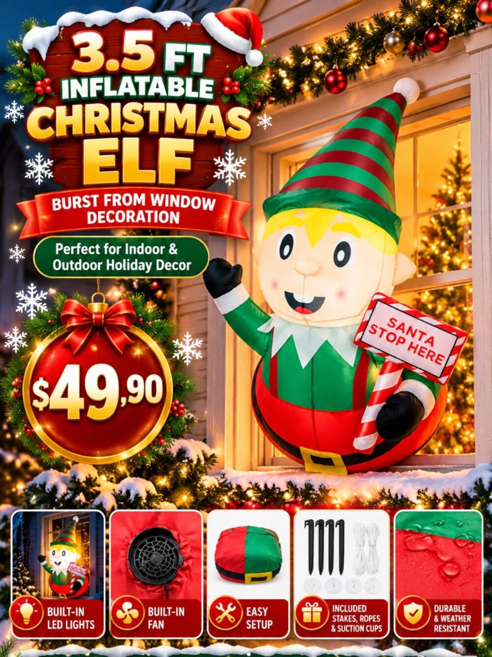 OurWarm 3.5 Foot Inflatable Christmas Decorations Outdoor
